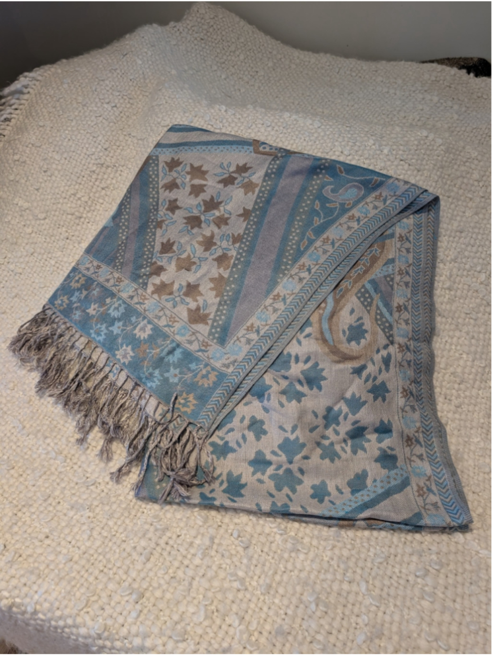 Women's Unbranded Paisley Floral Scarf One Size Blue Beige
